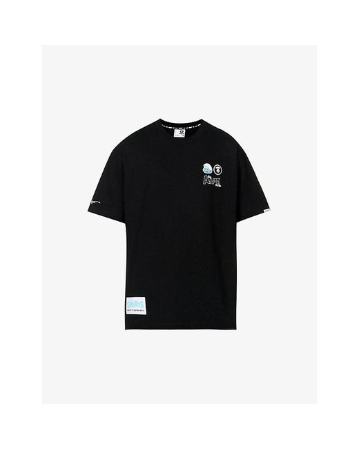 Aape Black X The Smurfs Graphic-print Cotton-jersey T-shirt for men