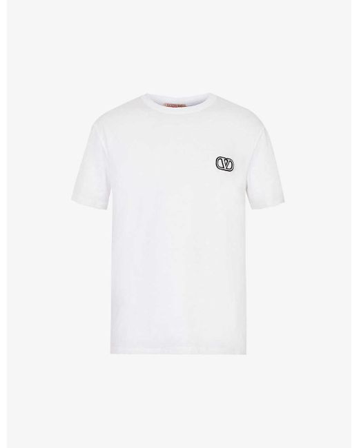 Valentino Garavani White Vlogo Brand-embroidered Cotton-jersey T-shirt for men