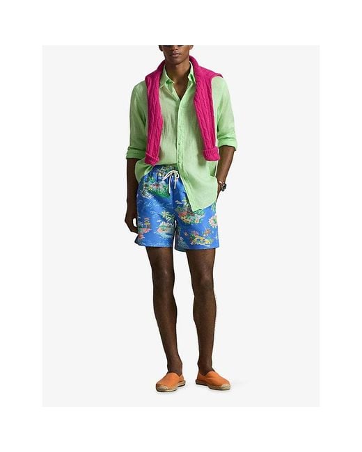 Polo Ralph Lauren Blue Traveller Tropical-Print Swim Shorts for men