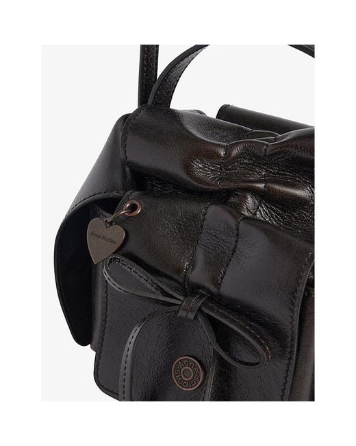Acne White Bow-embellished Mini Multi-pocket Leather Shoulder Bag