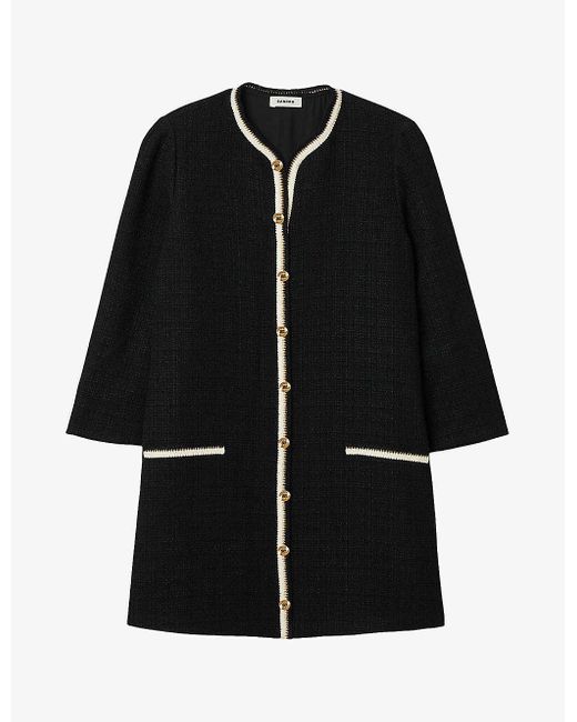 Sandro Black Eva Wide-sleeve Tweed Cotton-blend Mini Dress