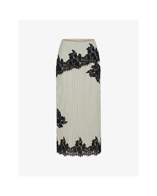 Amy Lynn Gray Verona Striped Satin Midi Skirt