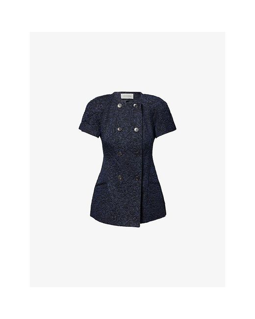 Dries Van Noten Blue Bonny Floral-Jacquard Cotton-Blend Jacket