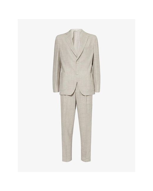 Eleventy Natural Notch-Lapels Tapered-Leg Wool, Silk And Linen Suit for men