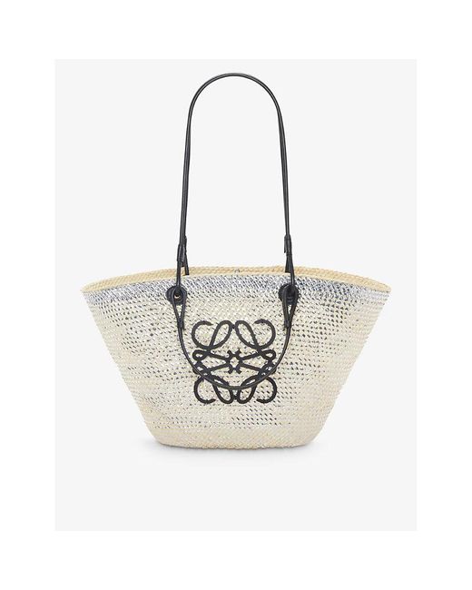 Loewe White X Paula's Ibiza Crystal-embellished Iraca Palm And Leather Basket Bag