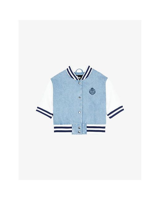 The Kooples Blue Short-Sleeved Cropped Denim Jacket