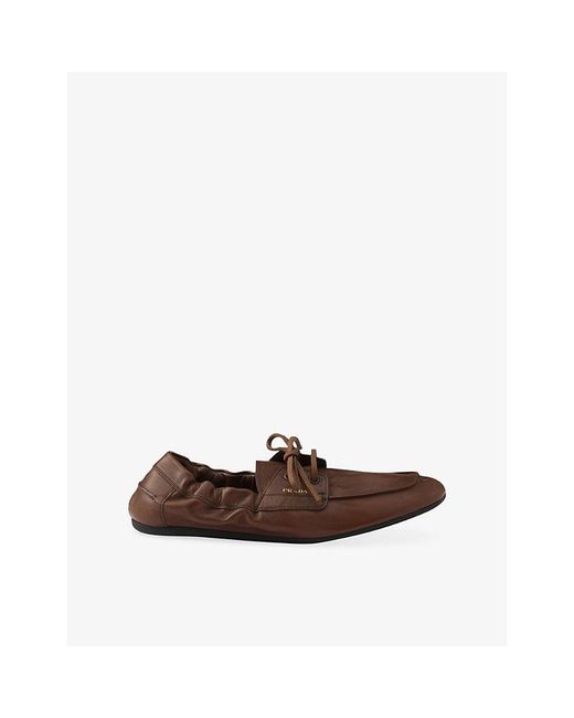 Prada Brown Shuffle Antiqued Leather Boat Loafers