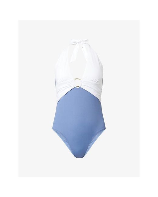 Heidi Klein Blue Cetara Ring Halter Swimsuit