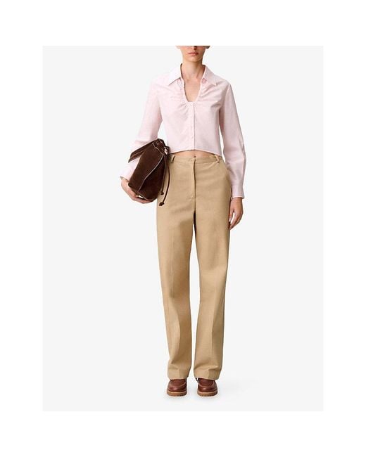 Claudie Pierlot Pink Cropped V-Neck Cotton Shirt