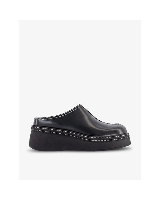 Miista Black Mego Contrast-Stitched Leather Mules