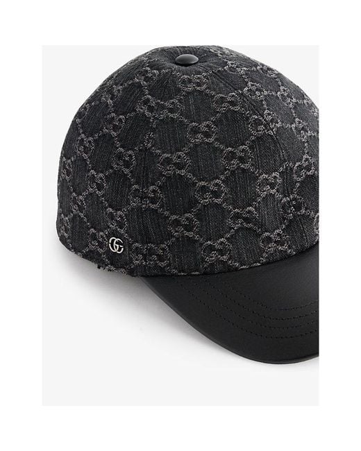Gucci Black Branded-print Six-panel Cotton Cap