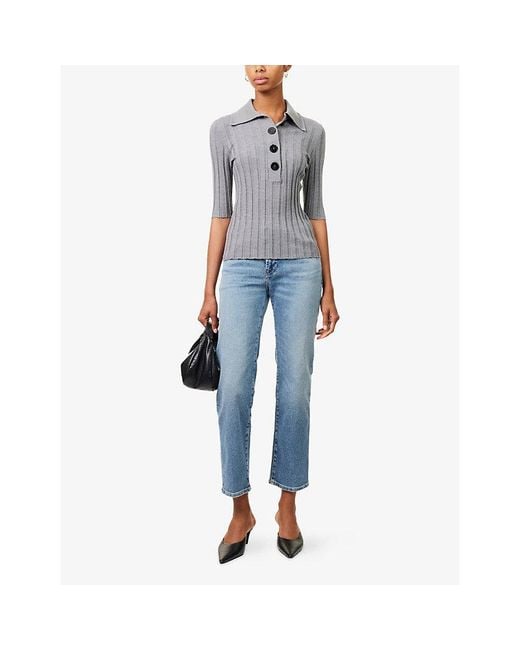 7 For All Mankind Blue Calie Straight-Leg Denim Jeans