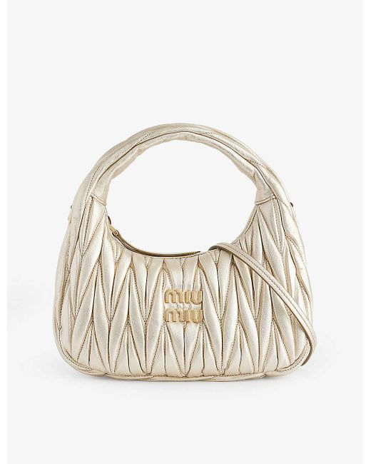 Miu Miu White Matelassé Sacca Leather Top-handle Bag