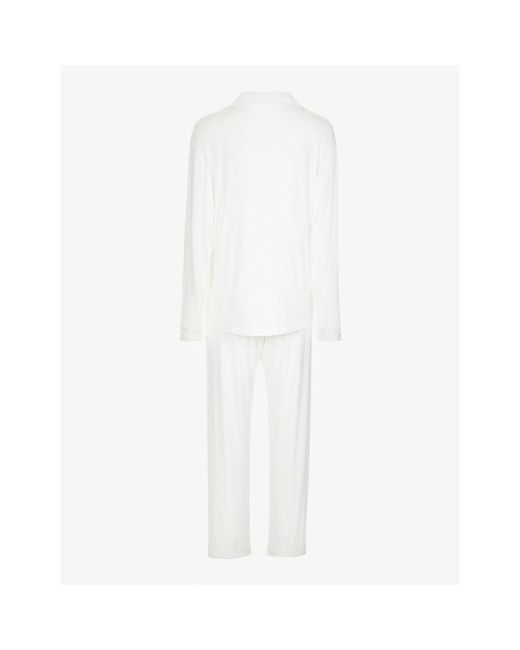 THE NAP CO White Rayon Piped Stretch-Jersey Pyjama Set
