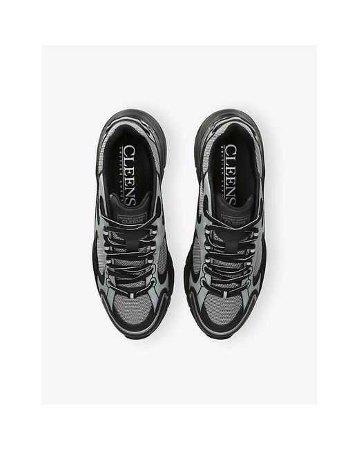 Cleens Black Pulse Runner Leather And Mesh Trainers for men