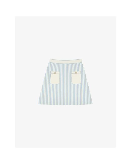Sandro White Stripe-print High-rise Knitted Mini Skirt