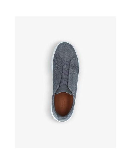 Zegna Gray Triple Stitch Low-Top Cotton Trainers for men