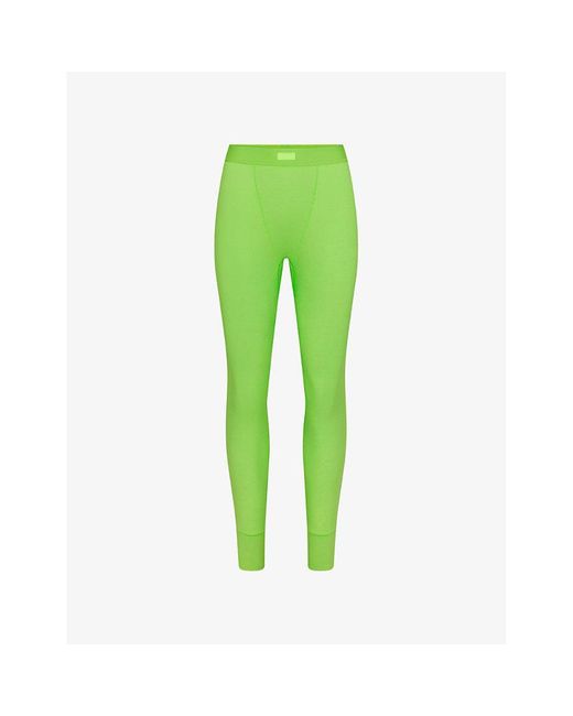 Skims Green Ribbed High-rise Stretch-cotton leggings