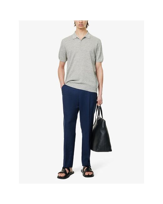 Corneliani Blue Drawstring-waist Tapered-leg Linen Trousers for men