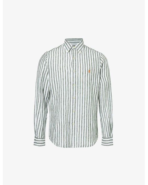 Polo Ralph Lauren Blue Stripe-pattern Brand-embroidered Linen Shirt Xx for men