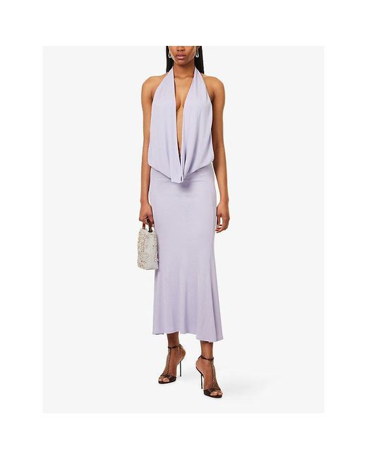 Rat & Boa Purple Aris Cowl-Neck Woven Midi Dress