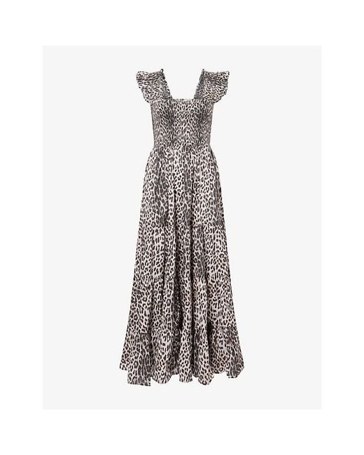 Rixo Gray Kendall Printed Cotton Midi Dress