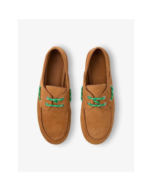 Sandro Brown Contrast-Lace Suede Boat Shoes