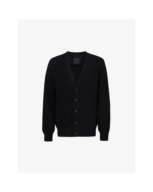Givenchy Black Contrast-branded V-neck Wool-knit Cardigan for men