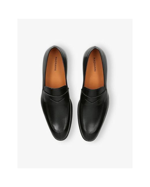 Magnanni Shoes Black Madison Leather Loafers for men