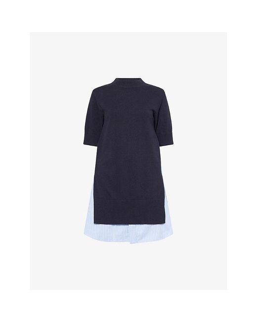 Sacai Blue Striped Short-Sleeves Cotton-Knit Mini Dress