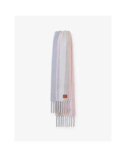 Loewe White Striped Branded Wool-Blend Scarf