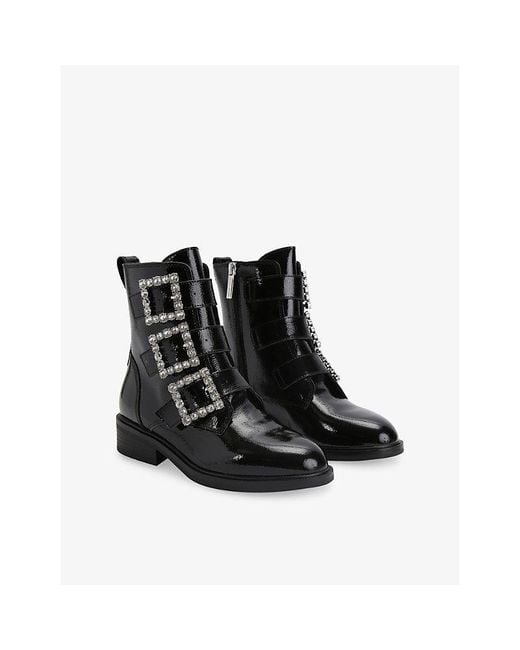 KG by Kurt Geiger Black Tisha Buckle Patent-Leather Ankle Boots