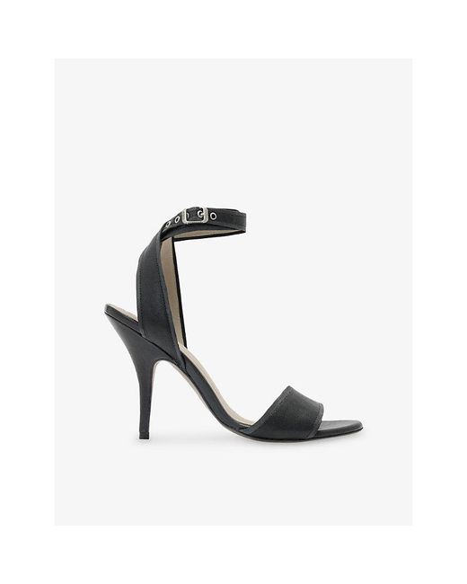 AllSaints Black Vera Leather Heeled Sandals