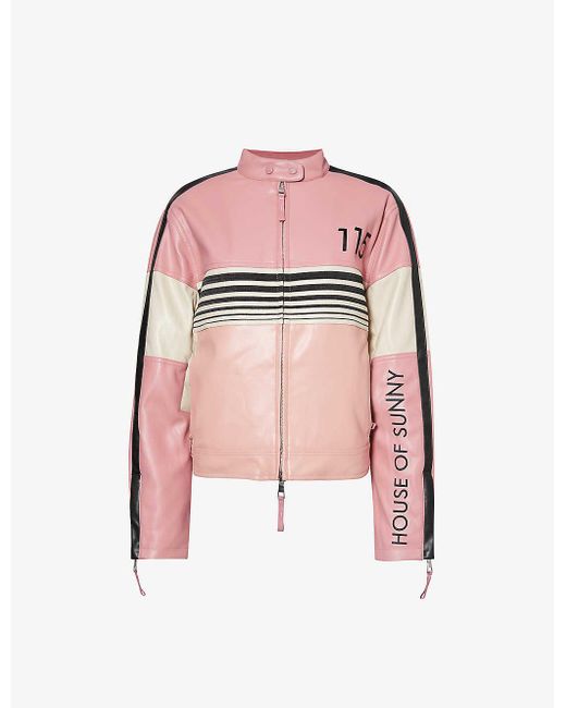 House Of Sunny Pink The Racer Collared Faux-leather Jacket
