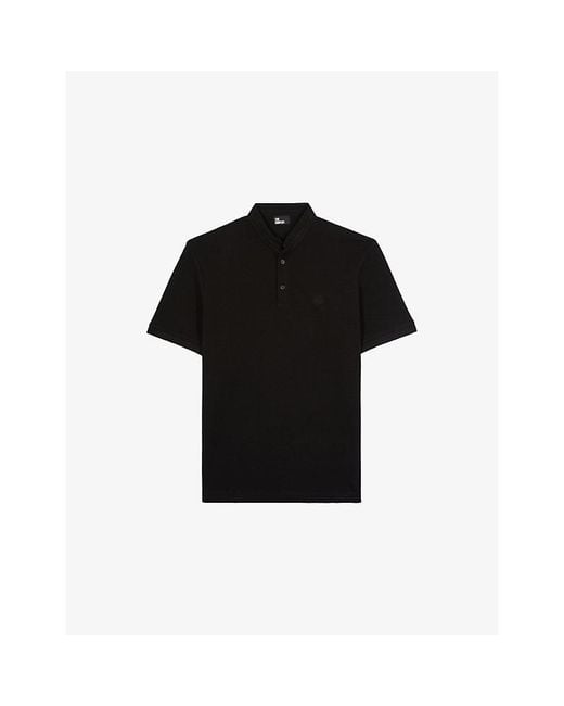 The Kooples Black Logo-Embroidered Short-Sleeve Cotton-Pique Polo Shirt for men