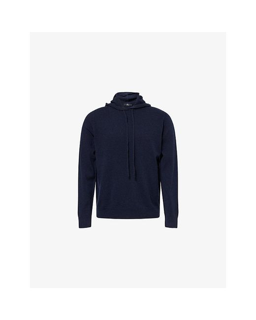 7 For All Mankind Blue Regular-Fit Knitted Cashmere Hoody for men