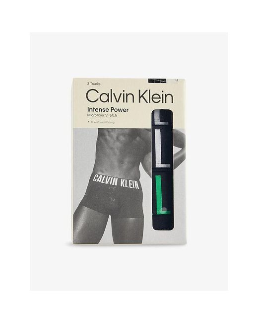 Calvin Klein Gray Intense Power Logo-Waist Pack Of Three Stretch-Jersey Trunks for men