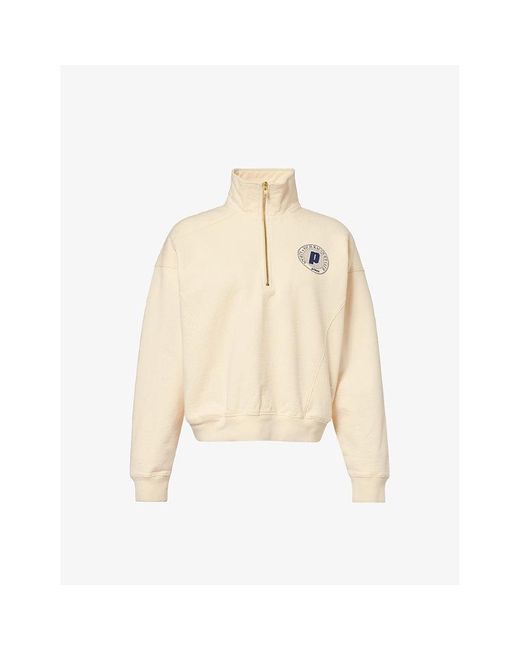 Sporty & Rich Natural X Prince Brand-print Zip-up Cotton-jersey Sweatshirt