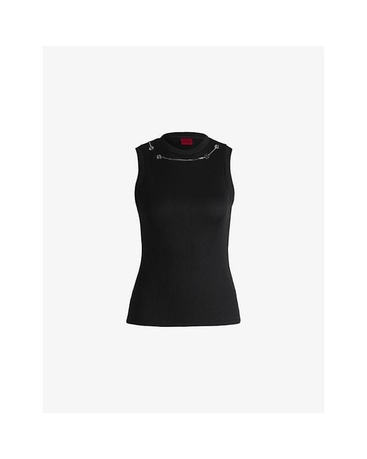 HUGO Black Round-Neck Ribbed Stretch-Jersey Vest