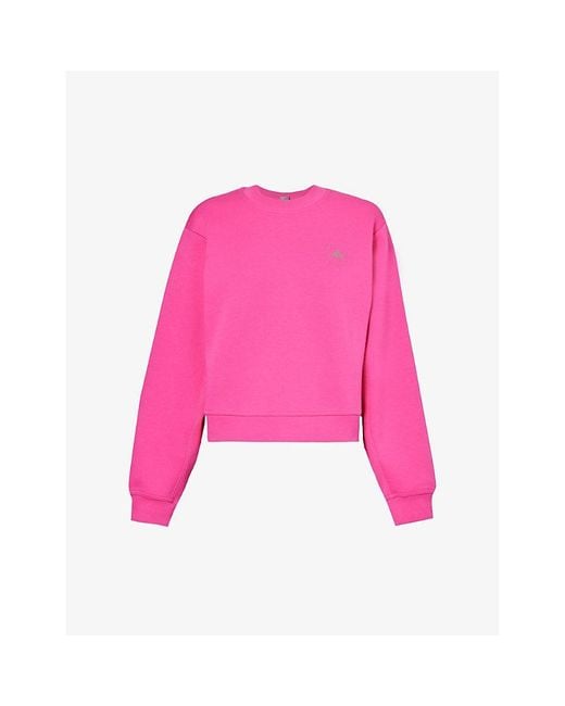 Adidas By Stella McCartney Pink Brand-print Ribbed Trims Organic-cotton And Recycled-polyester Blend Sweatshirt
