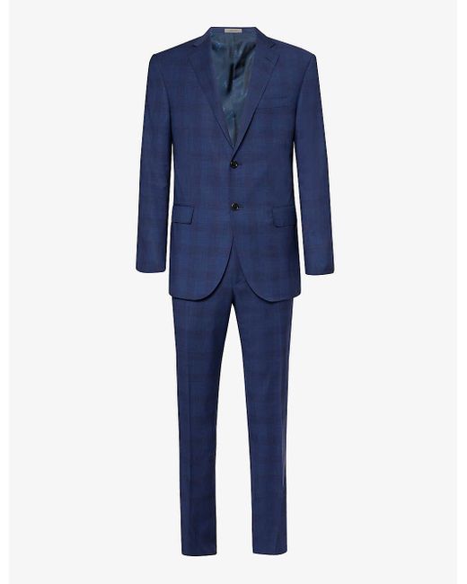 Corneliani Blue Check-pattern Notched-lapel Regular-fit Wool Suit for men