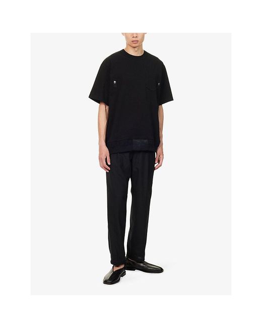 Sacai Black Patch-Pocket Short-Sleeve Cotton T-Shirt for men