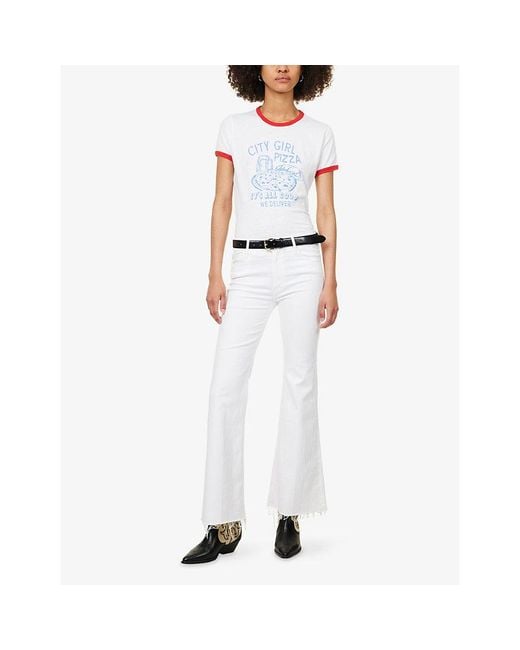Mother White The Lil Doozy Fray Cotton-Blend Denim Jeans
