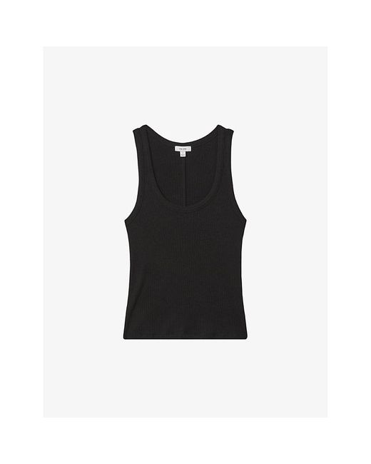 Reiss Black Elle Scoop-neck Ribbed Stretch-cotton Vest Top