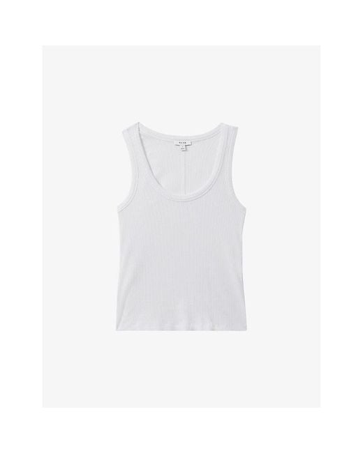 Reiss White Elle Scoop-neck Ribbed Stretch-cotton Vest Top