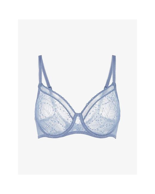 Simone Perele Blue Comete Underwired Stretch-Lace And Mesh Plunge Bra