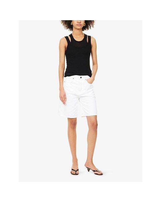 ME+EM White Bermuda Cotton Denim Shorts