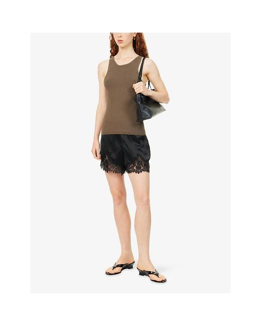 Reformation Black Fern Lace-Trim Satin Shorts