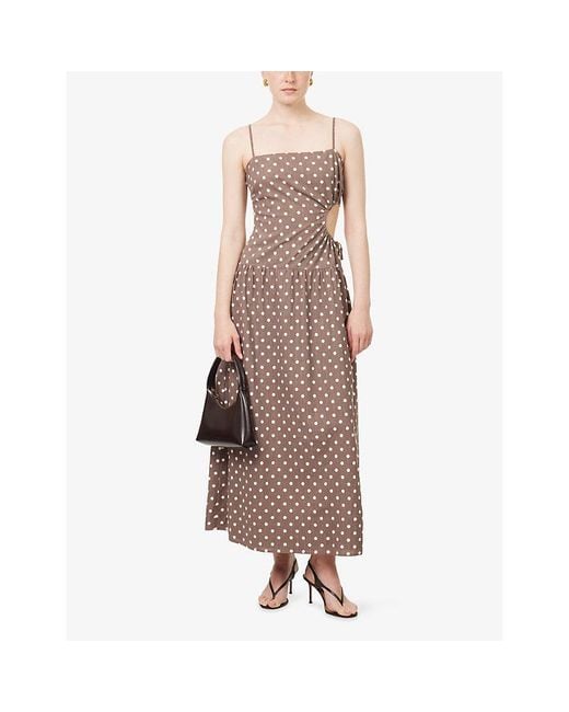 4th & Reckless Brown Lucy Polka-Dot Linen-Blend Maxi Dress