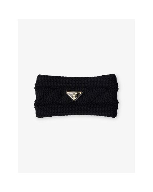 Prada Black Logo-Plaque Wool Headband